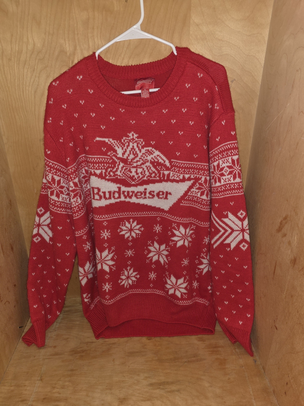Budweiser Ugly Christmas Sweater XL Red Fair Isle Snowflake Beer Logo Holiday